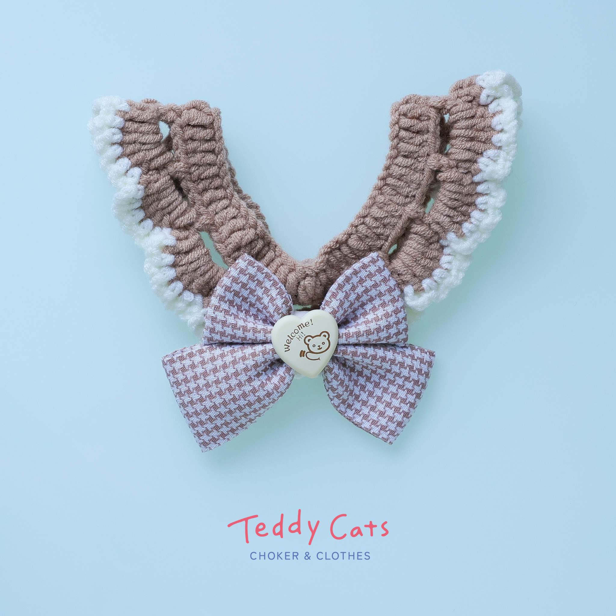 ハートのチャーム付き 千鳥格子リボンの首輪 – Teddy Cats
