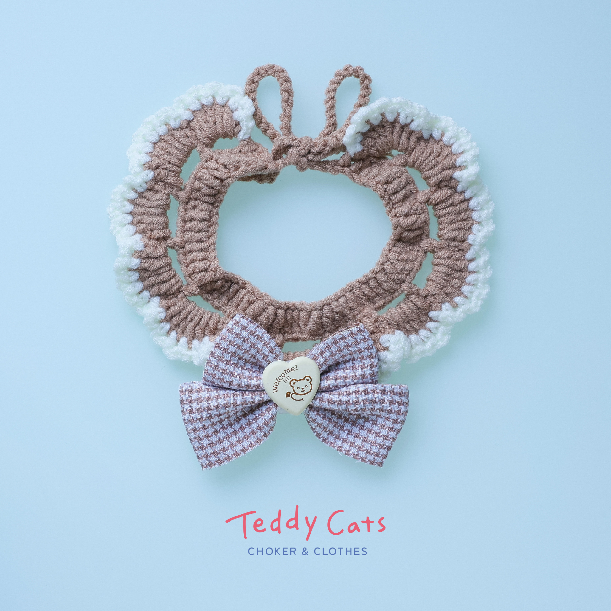ハートのチャーム付き 千鳥格子リボンの首輪 – Teddy Cats