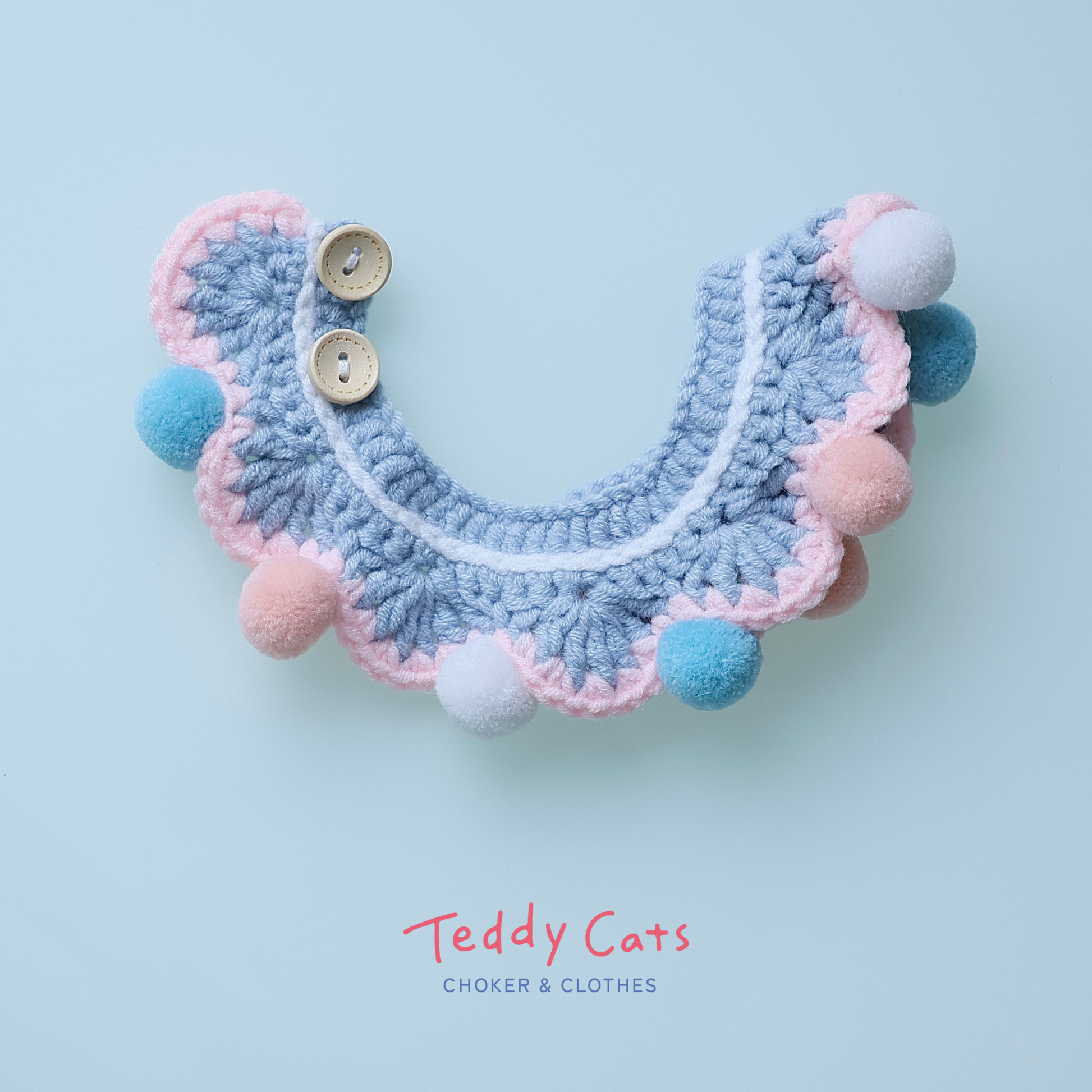 ポンポン付きブルーの毛糸首輪 – Teddy Cats