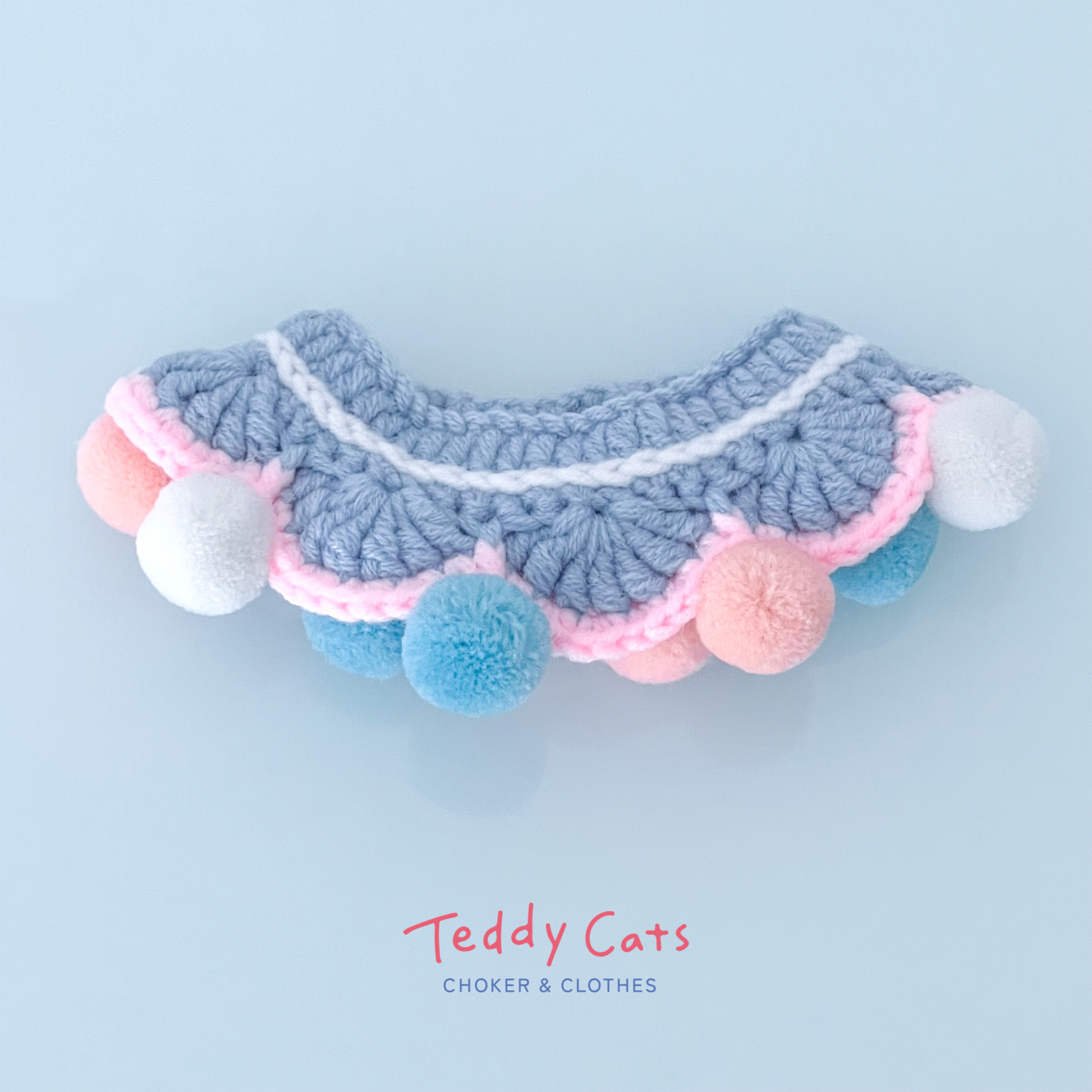 ポンポン付きブルーの毛糸首輪 – Teddy Cats